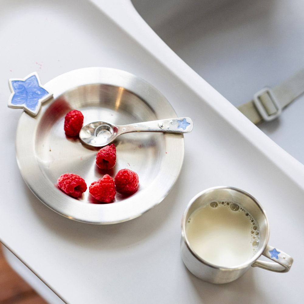 Celestial / Blue Baby Dish, Spoon and Cup