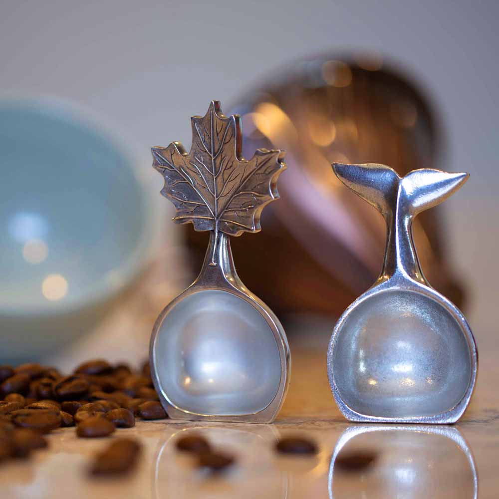 Whale tail and maple leaf coffee scoops